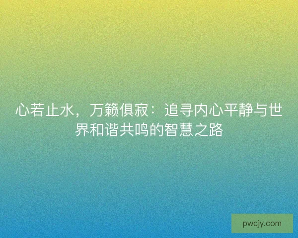 心若止水，万籁俱寂：追寻内心平静与世界和谐共鸣的智慧之路